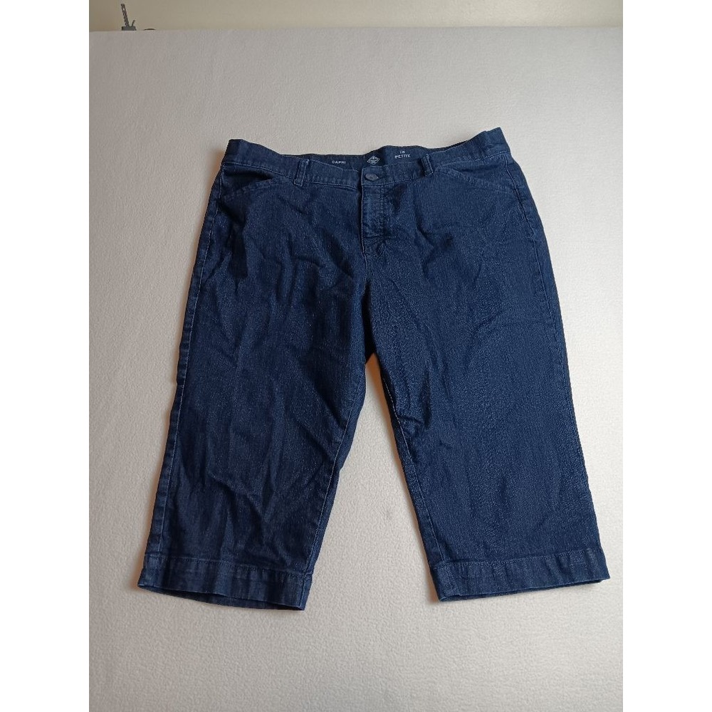 St John's Bay Womens 18 Petite Denim Capri Cropped Jeans Dark Wash Stretch